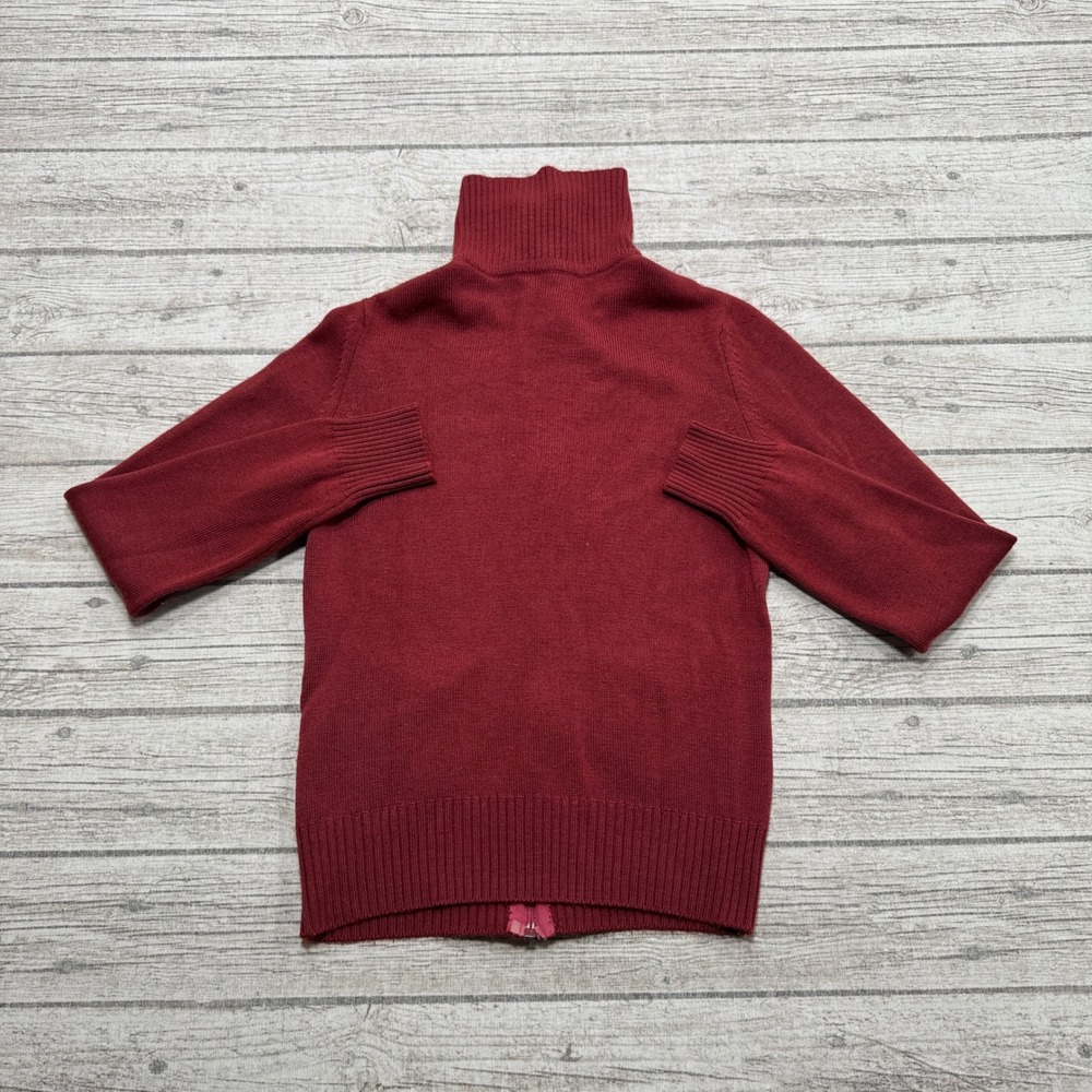 Vintage Rodier Paris Sweater Women's XS Burgundy Zip Up Mockneck Knit Cardigan - Picture 2 of 6